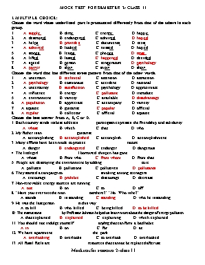 Đề cương ôn thi học kỳ 2 môn tiếng Anh Khối 11